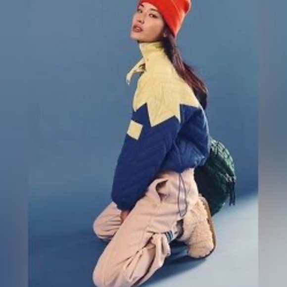 Free People Pullover NEW Zig Zag Dandelion Combo medium quilted toggle - Picture 2 of 9